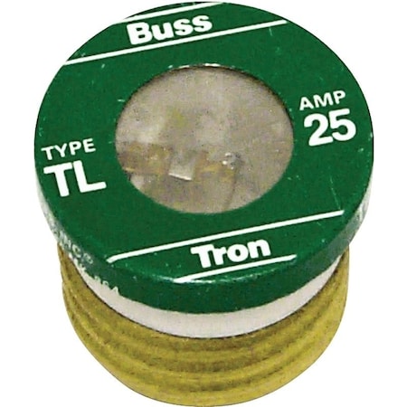 Eaton Bussmann Plug Fuse, TL Series, Time-Delay, 25A, 125V AC, Indicating, 10kA at 125V AC BP-TL-25
