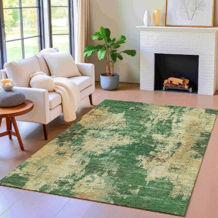 Homeroots 5' X 8' Fern Green And Beige Abstract Washable Indoor Outdoor Area Rug 630682