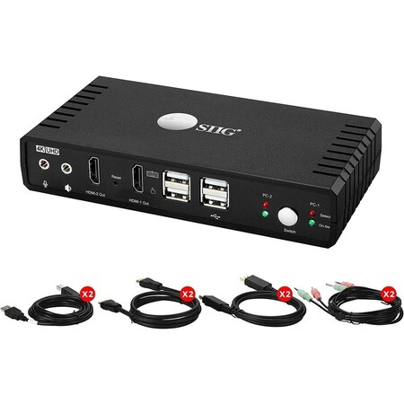 Siig AC CE-KV0911-S1 2PT 4K HDMI2.0 Dual-Head Console KVM Switch with USB2.0 CE-KV0911-S1