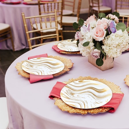 Smarty Had A Party 10.25" White with Gold Waves Plastic Dinner Plates, 120PK 310WHG-CASE