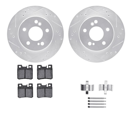 Dynamic Friction Co DFC Rotors-Drilled & Slotted-Silver w/ EURO 5000 Ceramic Brake Pads Incl Hdw 7612-63043