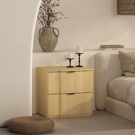 Manhattan Comfort Clive 22in Nightstand in Natural and Black (2-Drawer) NS1560-4