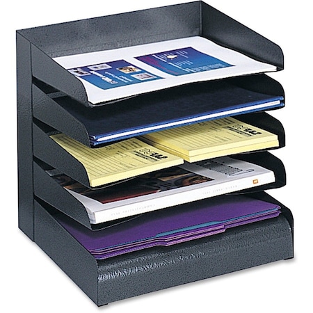Safco Desk Tray, Black, Steel, 12 in W, 9 1/2 in L, 11 1/4 in H, 5 Number of Compartments 3127BL