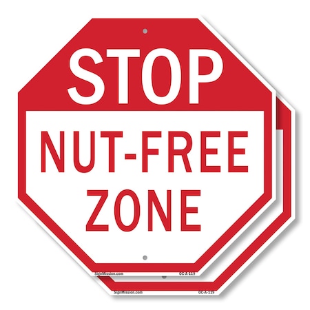 Signmission Stop Nut-free Zone, 6 inch X 6 inch, Plastic Sign, 2PK OC-P-2PACK-6-119