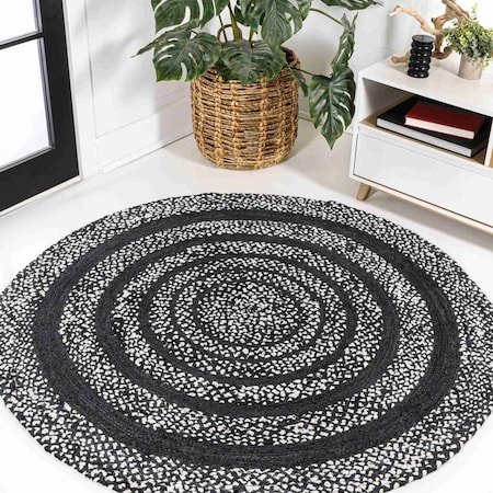 Jonathan Y Abyss Braided Bohemian Coastal Round Jute Black/White 6 ft Round Area Rug RNF117C-6R