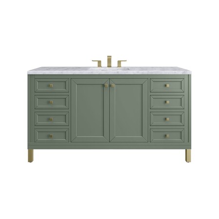 James Martin Vanities Chicago 60 in. Single Vanity, Smokey Celadon, w/ 3 CM Carrara Marble Top 503-V60S-SC-3CAR