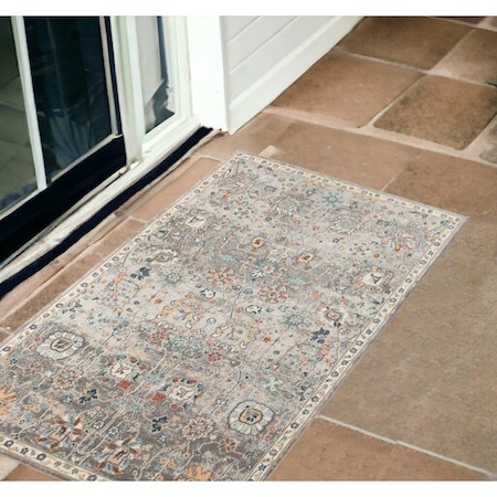 Homeroots 2' X 3' Blue and Orange Floral Stain Resistant Indoor Outdoor Area Rug 531508