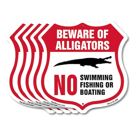 Signmission Alligator Warning Shield Sign Beware Of, 12 inch X 12 inch, Aluminum Metal Sign, 5PK SHI-A-5Pack-12-358