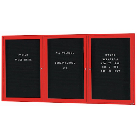 Aarco Outdoor Enclosed Directory w/ Al Frame, Powder Coated Red, Letter Panel is Black Vinyl, 36''Hx72''W OADC3672-3R