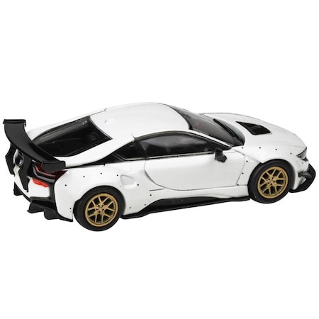 Paragon White with Gold Wheels 1 by 64 Scale Diecast Model Car for BMW i8 Liberty Walk PA-55152