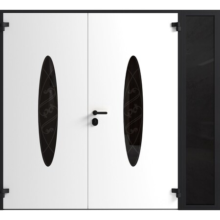 Vdomdoors Front Exterior Prehung Aluminum Double Doors Ronex1277 Black Enamel 1 Sidelight Mirrored Clear RONEX1277DEXD-BLK-W72+16xH80-RH-I