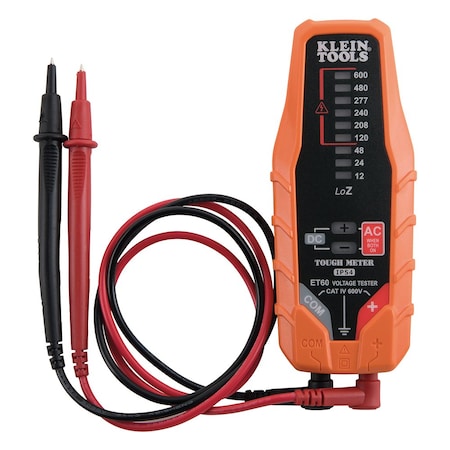 Klein Tools Voltage Tester, Electronic AC/DC, 12 to 600 V AC/DC, 5 43/64 in Length, Visual Indication ET60