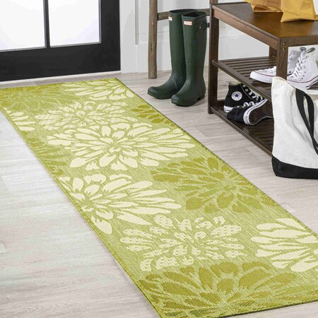 Jonathan Y Zinnia Modern Floral Textured Weave Green/Cream 2 ft. x 10 ft. Indoor/Outdoor Runner Rug SMB110H-210