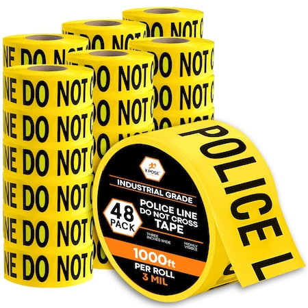 Xpose Safety Police Line Do Not Cross Tape Roll, 3 Mil, 3 Inch Wide x 1000 Feet, Yellow w/Black Letters, 48PK PPLT-3M-48-X