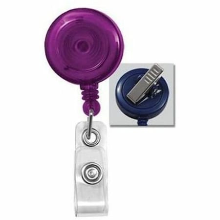 Brady Round Translucent Swivel Back Reel With Clear Vinyl Strap - Vinyl - 100 / Pack - Purple 2120-7623