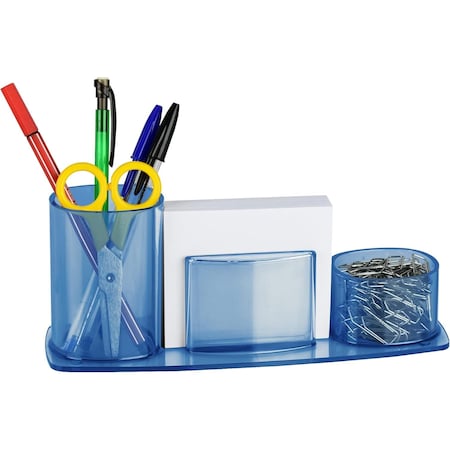Acrimet Millennium Desktop Organizer Cup Caddy Plastic with 200 Sheets Memo Paper Clear Blue Color 740.2