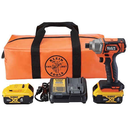 Klein Tools Battery-Operated Compact Impact Driver, 1/4-Inch Hex Drive, Full Kit BAT20CD1