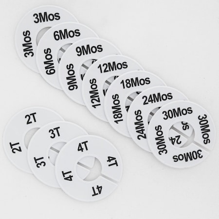 Nahanco Clothing Size Dividers, Round White, Black Print; 3MOS - 4T Kit 10 Sizes, 1 pc. each, 10PK CWBKIT5