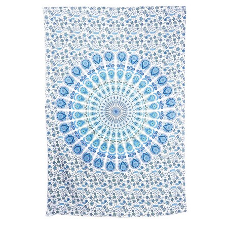 Homeroots 80" X 56" Blue And White Mandala Cotton Hanging Tapestry 397189