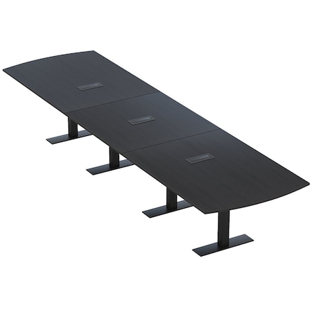 Skutchi Designs 16ft Conference Table W/ Power Unit | 16 Person Modular Arc Rectangle Meeting Table | Harmony Series HAR-AREC-48X192-T.BK-U999ST19-EBLK