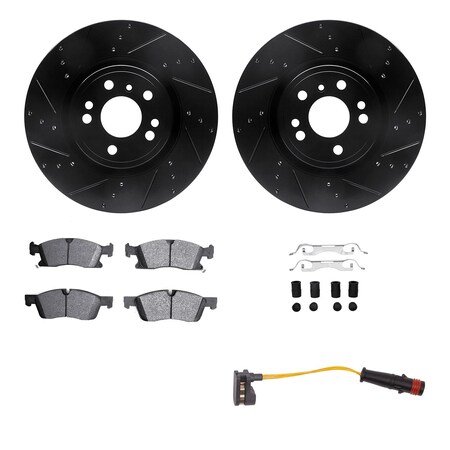Dynamic Friction Co DFC Brake Rotor - Drilled & Slotted - Black w/HD Brake Pad w/HW Kit & Sensor 8222-63002