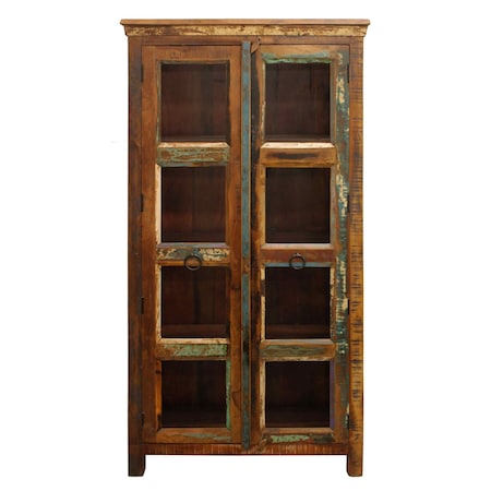 Homeroots 36in Brown Solid Wood Frame China Cabinet With Three Shelves 489039