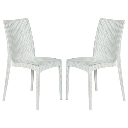 Leisuremod Weave Mace Indoor/Outdoor Dining Side Chair, White, 2PK MC19W2