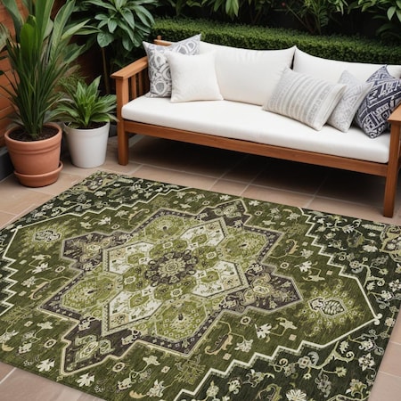 Homeroots 10' X 14' Olive Green Ivory And Brown Oriental Washable Indoor Outdoor Area Rug 600179