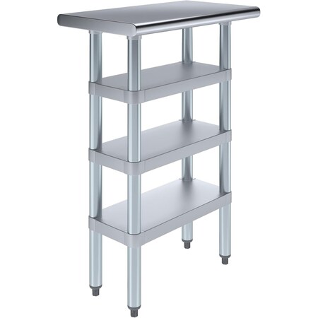 Amgood 14in D x 24in L Stainless Steel Table, Three Undershelves AMG WT-1424-3SH-Z