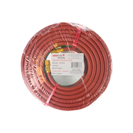 Weldcote Twin Hose Grade T 3/16in x 25' - BB Fittings, 10PK 316TX25
