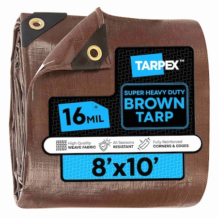 Super Heavy Duty Tarp, 8 ft x 10 ft, 16 Mil, Brown, Polyethylene