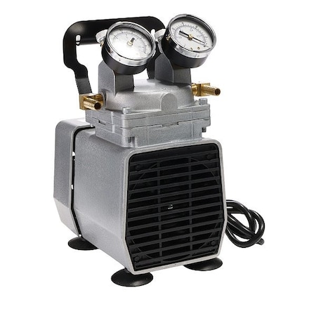 Gast Compressor/Vacuum Pump, 1/8 hp, 115V AC, 25.5 in H Max Vacuum, 60 psi Max Continuous Pressure DOA-P704-AA