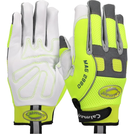 Caiman Multi-Activity Glove with White Goat Grain Leather Padded Palm and Hi-Vis Yellow AirMesh Back 25446