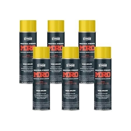 Seymour Midwest MRO Industrial High-Solids Spray Paint, Ryder Yellow, 16 oz, 6PK 6201446