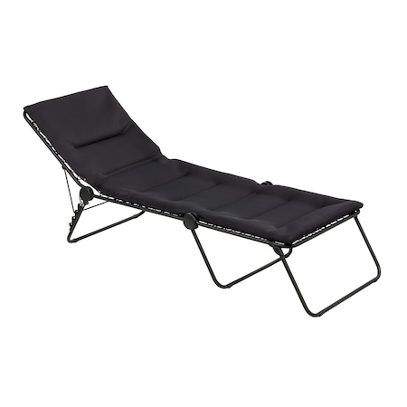 Homeroots 28" Black and Steel Outdoor Chaise Lounge with Black Cushion 373468