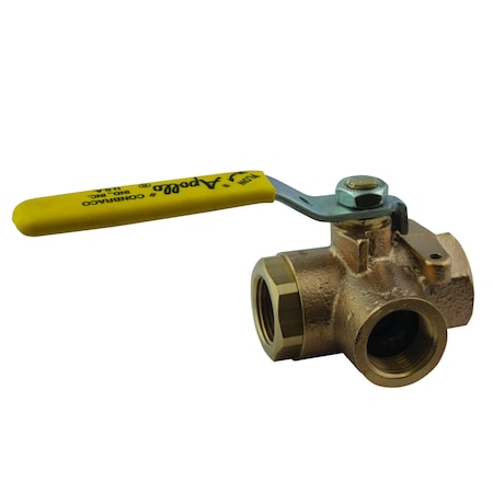 Apollo Valves Manual 3-Way Ball Valve, 1/2 in FNPT x 1/2 in FNPT x 1/2 in FNPT, Standard Port, 400 psi CWP, Bronze 7060301