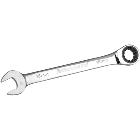 Performance Tool 16mm Ratcheting Wrench, Chrome Vanadium, 100 Tooth W30356