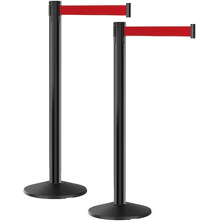 Retracta-Belt Prime Belt Barrier System, 10 ft Length, 40 in Post Height, No Legend P101SB-RD-2PK