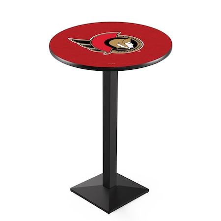 Holland Bar Stool Co 36" Blk Wrinkle Ottawa Senators Pub Table, 36" dia. Top L217B3636OttSen