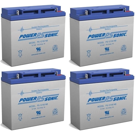 Power-Sonic PS-12180 NB 12V 18Ah AGM Rechargeable Battery, 4PK PS-12180 NB2