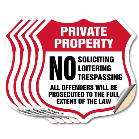 Signmission Private Property Shield Sign No Soliciti, 4 inch X 4 inch, Vinyl Decal, 5PK SHI-D-5PACK-4-451
