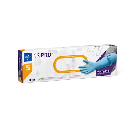 Medline CS Pro 16in Extended Cuff Powder-Free Nitrile Exam Gloves, Size S, 50PK CS16SH