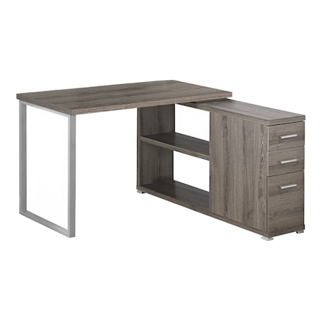Homeroots 47" Taupe and Silver L Shape Computer Desk With Three Drawers 333379
