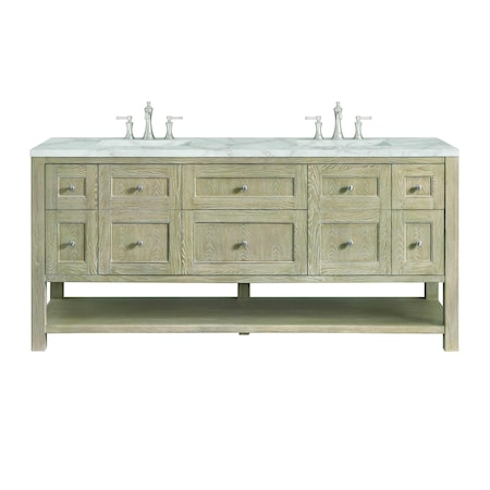 James Martin Vanities Breckenridge 72'' D Vanity, Whitewashed Oak w/ Victorian Sil Silestone Top w/ Wireless Charger 330-V72-WWO-FVSL