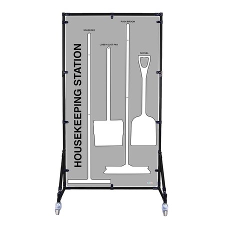 5S Supplies Housekeeping Shadow Board Broom Station V10, Gray / White, Broom + Stand HSB-V10-GRAY/WHITE-BO-STAND