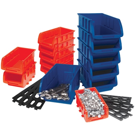 Performance Tool 15 pc. Storage Bin Set, Stackable, Interlocking, Removable, Red/Blue W5195