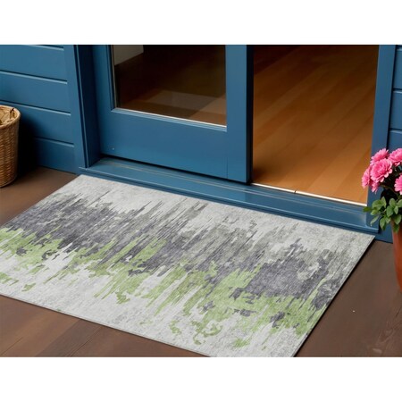 Homeroots 3' X 5' Green And Silver Abstract Washable Indoor Outdoor Area Rug 582386