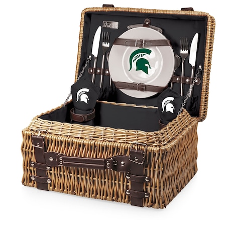 Picnic Time Family Of Brands NCAA Michigan State Spartans Champion Picnic Basket for 2, Large Wicker Picnic Set 208-40-179-354-0