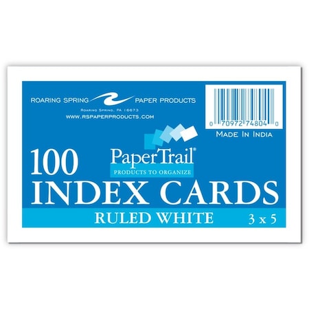 Papertrail Index Cards, 3in x 5in, Ruled, 100 Count, PK12 74804