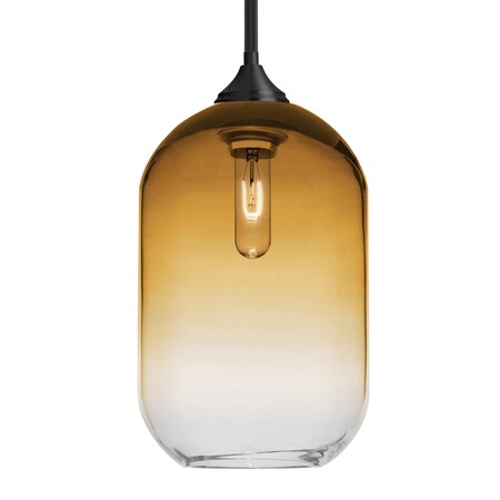 Besa Lighting Besa Omega 12 Stem Pendant, Amber/Clear, Black Finish, 1x 60W MAX E26 Base 1TT-OMEGA12AM-BK